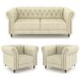 Imagem de Conjunto Sala de Estar 1 Sofá Living 220cm e 2 Poltronas Stanford Chesterfield Pés Madeira Couro Off White G58 - Gran Belo