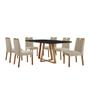 Imagem de Conjunto Sala de Jantar Mesa Florença Madeira Maciça 180x90cm Tampo Retângular Vidro Preto com 6 Cadeiras Dallas com Puxador  Móveis Minas