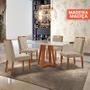 Imagem de Conjunto Sala de Jantar Mesa Floripa Madeira Maciça 120x80cm Tampo Retângular Vidro Off White com 4 Cadeiras Luna com Puxador Móveis Minas