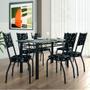 Imagem de Conjunto Sala De Jantar Mesa Tampo Granito 1,40m Com 6 Cadeiras Diana Preto / Floral Artefamol