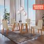 Imagem de Conjunto Sala de Jantar Mesa Viena Madeira Maciça 140x80cm Tampo Retângular Vidro Off White com 4 Cadeiras Ágata com Puxador Móveis Minas