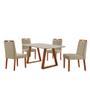 Imagem de Conjunto Sala de Jantar Mesa Viena Madeira Maciça 140x80cm Tampo Retângular Vidro Off White com 4 Cadeiras Ágata com Puxador Móveis Minas