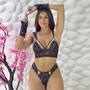 Imagem de Conjunto Sem Bojo Com Luvas Sensual Lingerri Feminina Sem Aro Calcinha Rendada 
