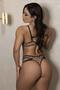 Imagem de Conjunto sensual animal print calcinha sexy todo decorado com correntes dourada