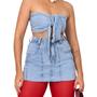 Imagem de Conjunto Short Saia Jeans Claro + Cropped Laço