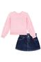 Imagem de Conjunto Short saia jeans e blusa rosa infantil menina 10 14