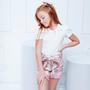 Imagem de Conjunto short xadrez cor nude com rosa e blusa lisa na cor creme tamanho 4 anos