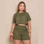 Imagem de Conjunto Shorts com bolso cropped camisa com botões de madeira praia