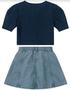 Imagem de Conjunto Social Infantil Menina Blusa Manga Bufante Saia Jeans Short Por Baixo Menina Carinhoso 