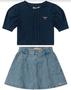 Imagem de Conjunto Social Infantil Menina Blusa Manga Bufante Saia Jeans Short Por Baixo Menina Carinhoso 