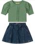 Imagem de Conjunto Social Infantil Menina Blusa Manga Bufante Saia Jeans Short Por Baixo Menina Carinhoso 