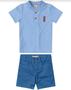 Imagem de Conjunto Social Infantil Menino Camisa Malha Mesclada Bermuda em Sarja com Elastano - Carinhoso 