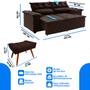 Imagem de Conjunto Sofá Compact 2 metros retrátil e reclinável com Molas Espirais e 2 Puffs Suede Marrom - Sofá na Web