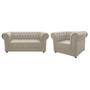 Imagem de Conjunto Sofá e Poltrona Decorativa Capitonê Chesterfield Suede Bege Consultório Escritório Recepção Sala - AM Decor