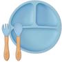 Imagem de Conjunto Talher Bambu Pratinho Silicone Ventosa Alimentação Bebe Introdução Alimentar
