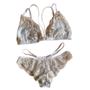 Imagem de Conjunto Tirinhas Sutiã Sem Bojo Sem Aro Com Strappy Bra Calcinha Fio De Renda