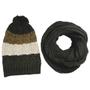 Imagem de Conjunto Touca Pompom Listrada Com Cachecol Gola Lã Macio Quentinho