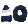 Imagem de Conjunto Touca Pompom Listrada Com Cachecol Gola Lã Macio Quentinho