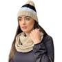 Imagem de Conjunto Touca Pompom Listrada Com Cachecol Gola Lã Macio Quentinho