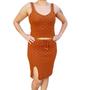 Imagem de Conjunto Tricô Modal: Saia Midi com Fenda + Cropped Regata