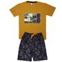 Imagem de Conjunto Verão Infantil Juvenil Masculino Camiseta reforço na gola e Bermuda Moletinho cadarço Roupa Menino Tamanhos 10 12 14 16