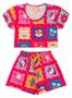 Imagem de Conjunto Verão Menina Infantil Magenta Cropped e Shorts Unicórnio