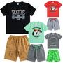 Imagem de Conjuntos de Verão de Menino Infantil com 4 Camisetas e 4 Bermudas Shorts Masculinos