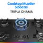 Cooktop 5 Bocas Mueller MCG5BC Tripla Chama Preto Bivolt Imagem de Cooktop 5 Bocas Mueller MCG5BC Tripla Chama Preto Bivolt