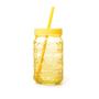 Imagem de Copo de Vidro Amarelo Detalhe Étnico 400ml com Tampa e Canudo para Sucos Refrigerantes e Refrescos