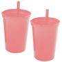 Imagem de Copo infantil com canudo fixo 300ml Plasutil 2 rosa unidades ref. 2581