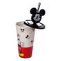 Imagem de Copo Refri com Canudo Mickey em Plástico Preto e Vermelho 500ml - Plasútil