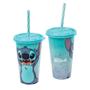 Imagem de Copo Refri Stitch Disney Azul com Tampa e Canudo 500ml - Plasútil