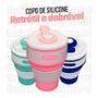 Imagem de Copo Silicone Retrátil Dobrável C/ Tampa Reutilizável 350ml