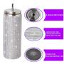 Imagem de Copo Térmico Garrafa 600ml Suco Água Com Brilho Strass Canudo de Aço Inoxidável Kit Limpeza Academia Passeio Caminhada