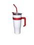 Imagem de Copo Térmico Inox 1200ml Canudo Inox Parede Dupla cor: branco com vermelho