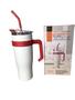 Imagem de Copo Térmico Inox 1200ml Canudo Inox Parede Dupla cor: branco com vermelho