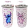 Imagem de Copo Térmico Stitch Angel Love Rosa Aço Inox Café Chá Bebida Quente Fria 500ml Oficial Licenciado