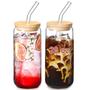 Imagem de Copos de Vidro VITEVER 600ml com Tampa de Bambu e Canudo - Pacote com 2