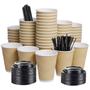 Imagem de Copos Descartáveis Ondulados para Café - 100 Unidades com Tampas e Canudos