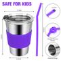 Imagem de Copos Wownnic Kids 360ml de Aço Inoxidável - Pacote com 6 - com Tampa e Canudo