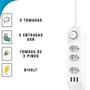 Imagem de Cordão Elétrico 3 Tomadas com USB Metálico Para Geladeira Entrega Rápida