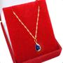 Imagem de Cordão Feminino Singapura Ouro 18k 45cm Gota Zircônia Azul Safira
