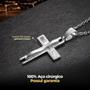 Imagem de cordão prata aço inox + caixa + crucifixo pai nosso estiloso original presente casual religioso social qualidade premium
