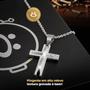 Imagem de cordão prata aço inox + caixa + crucifixo pai nosso estiloso original presente casual religioso social qualidade premium
