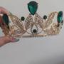 Imagem de Coroa Noiva Porta Coque Verde Dourada Tiara Dourada T37