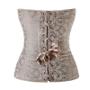 Imagem de Corpete Corset Corselet Espartilho Modela Cintura Bojo Sanfonado Floral Palha Creme M357