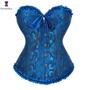 Imagem de Corpete Corset Espartilho Cinta Modela Cintura Floral Azul