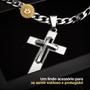 Imagem de Corrente aço inox prata + pingente crucifixo grande qualidade premium casual presente social