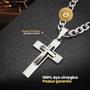 Imagem de Corrente aço inox prata + pingente crucifixo grande qualidade premium casual presente social