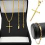 Corrente banhada aço inox + pingente crucifixo + pulseira spaceman tijolinho dourado religioso - Orizom Imagem de Corrente banhada aço inox + pingente crucifixo + pulseira spaceman tijolinho dourado religioso